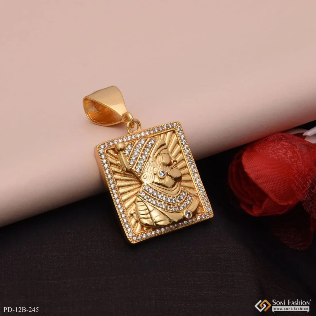 1 Gram Gold Plated Shivaji Maharaj With Diamond Sophisticated Design Pendant - Style B245