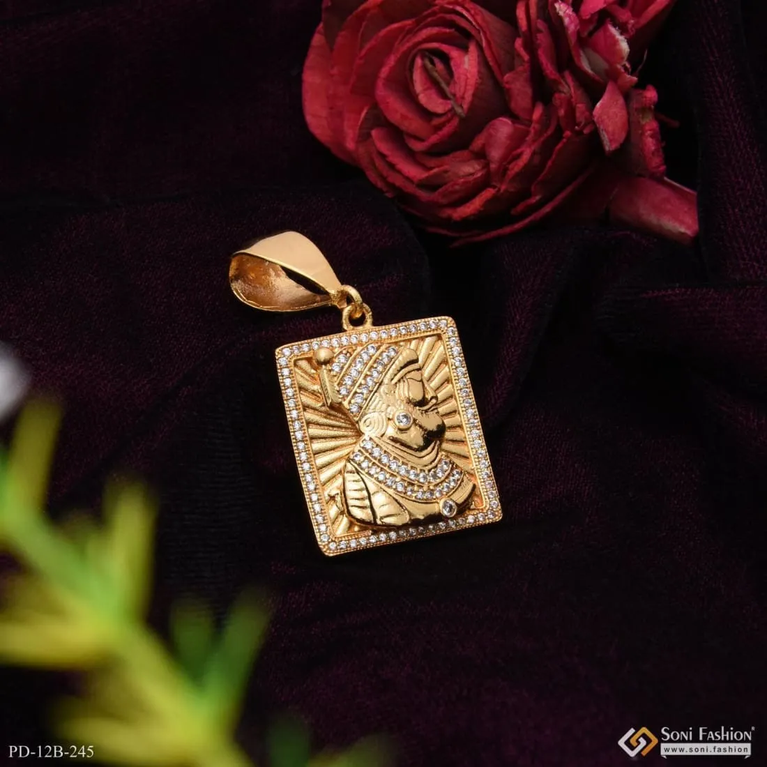 1 Gram Gold Plated Shivaji Maharaj With Diamond Sophisticated Design Pendant - Style B245