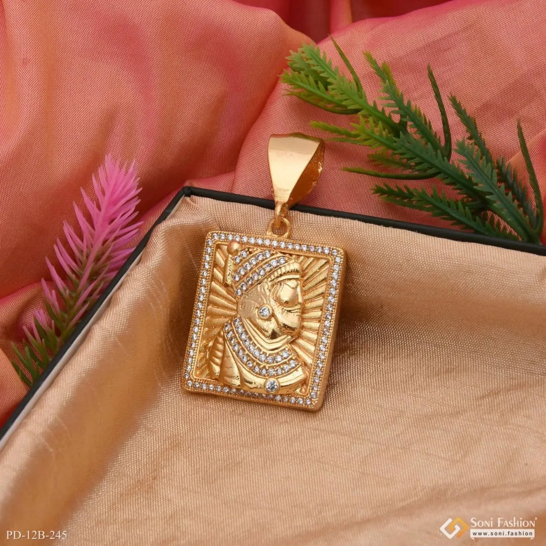 1 Gram Gold Plated Shivaji Maharaj With Diamond Sophisticated Design Pendant - Style B245