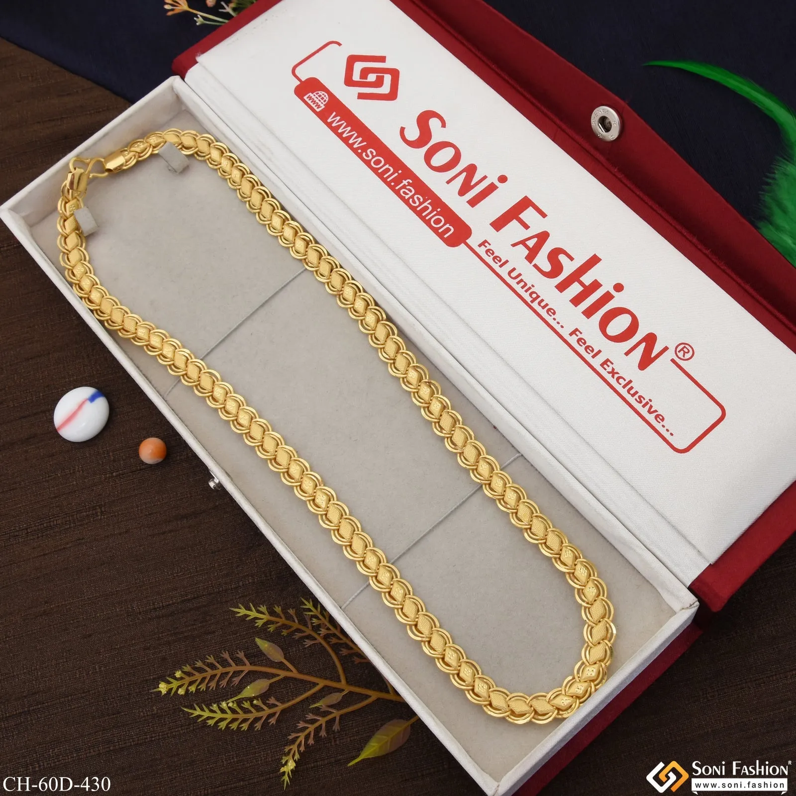 1 Gram Gold Plated Sophisticated Design Kohli Chain for Men - Style D430