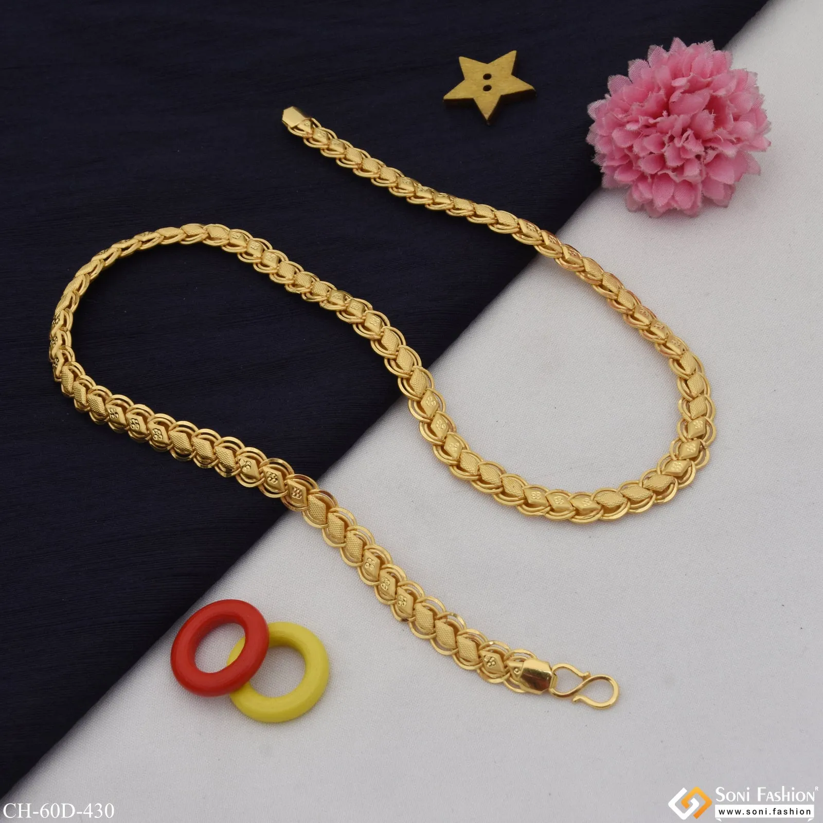 1 Gram Gold Plated Sophisticated Design Kohli Chain for Men - Style D430