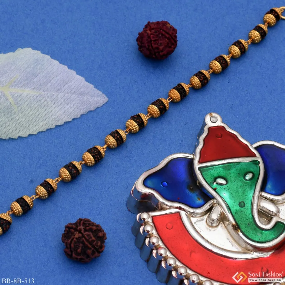 1 Gram Gold Plated Sophisticated Design - Rudraksha Bracelet for Men - Style B513
