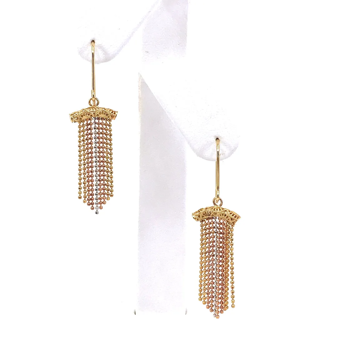 14K Tricolor Gold Beaded Earrings
