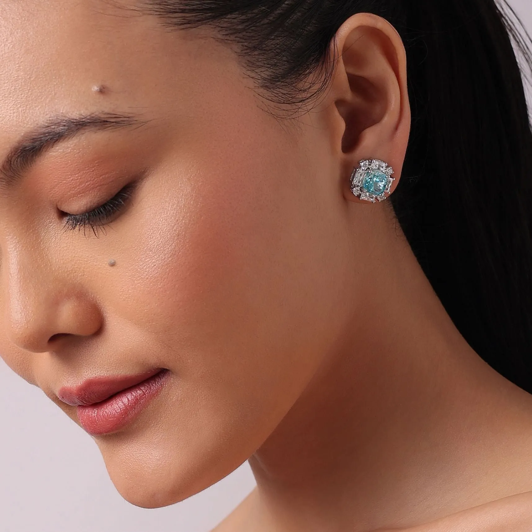 92.5 Sterling Silver Blue Studs with Cubic Stone