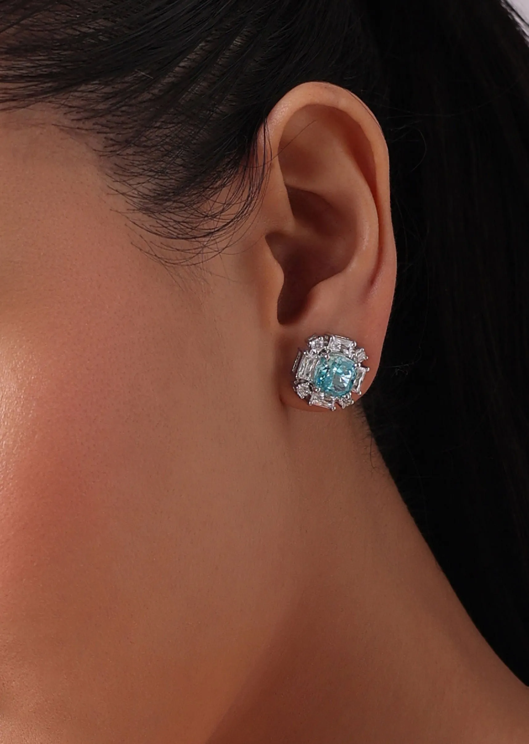 92.5 Sterling Silver Blue Studs with Cubic Stone