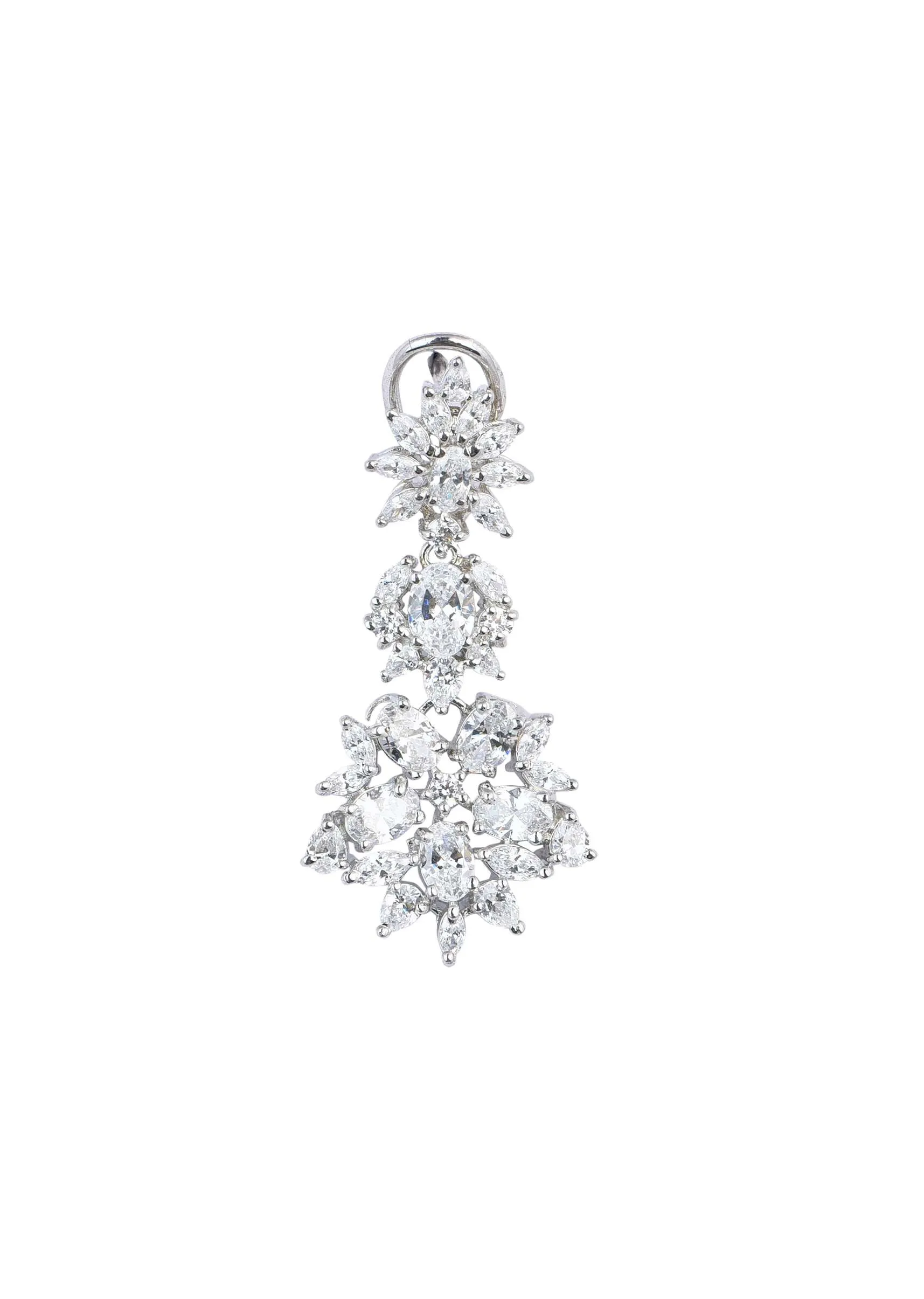92.5 Sterling Silver Cocktail Danglers with Faux Diamonds In a Floral Design