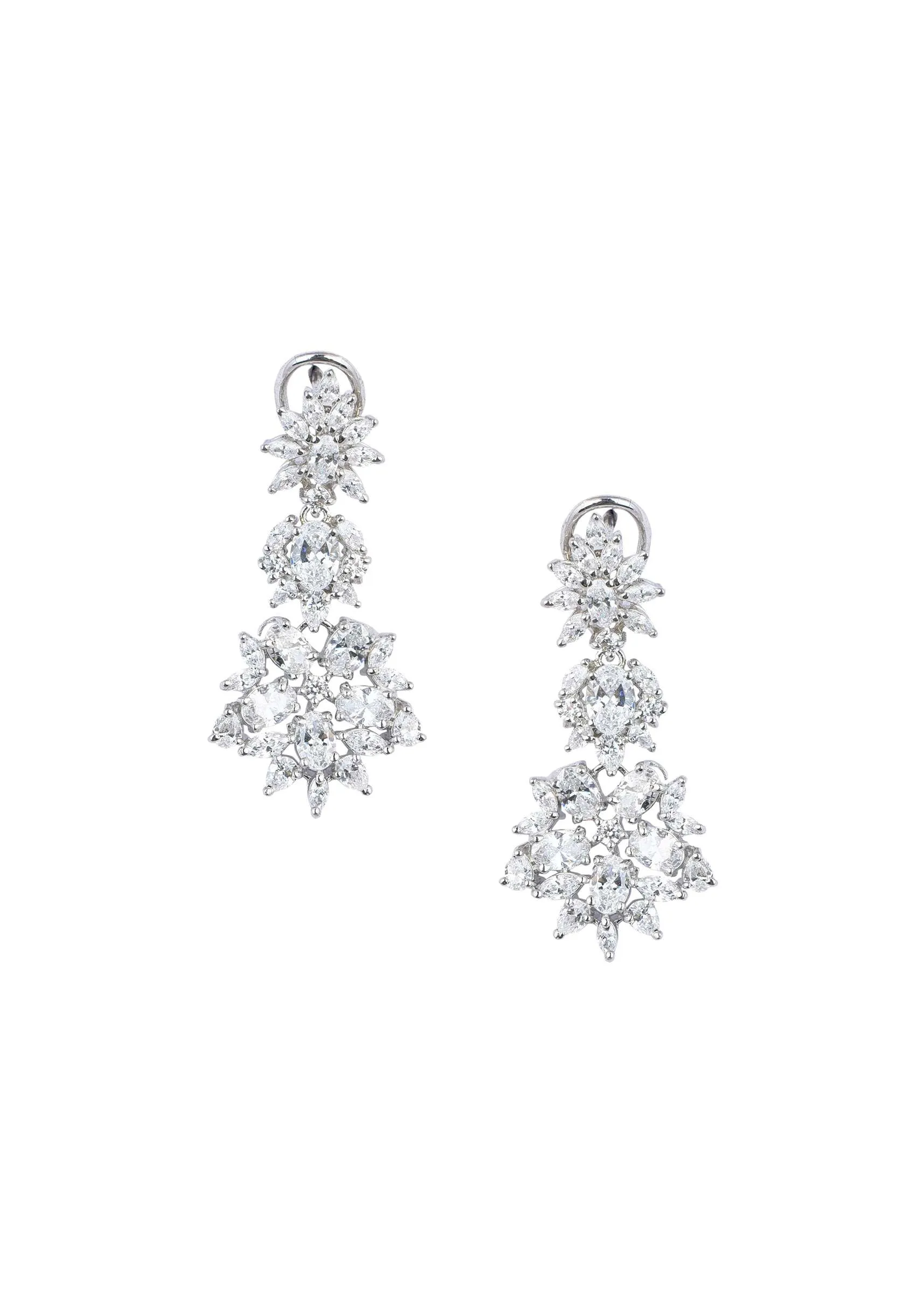 92.5 Sterling Silver Cocktail Danglers with Faux Diamonds In a Floral Design