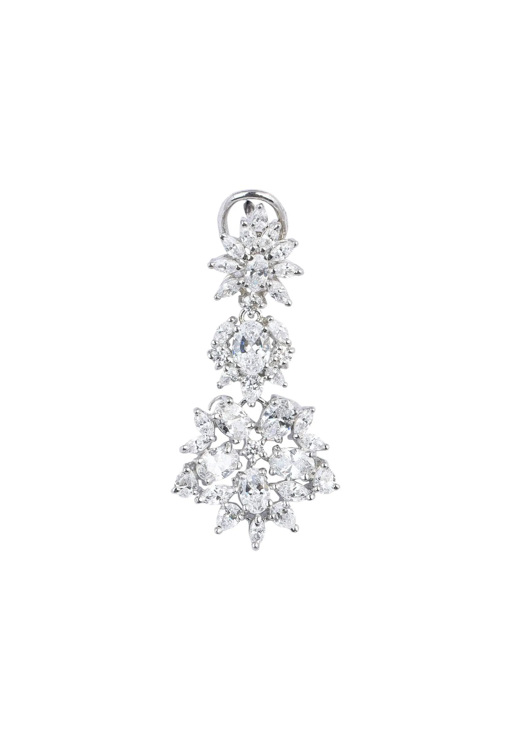 92.5 Sterling Silver Cocktail Danglers with Faux Diamonds In a Floral Design