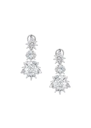 92.5 Sterling Silver Cocktail Danglers with Faux Diamonds In a Floral Design