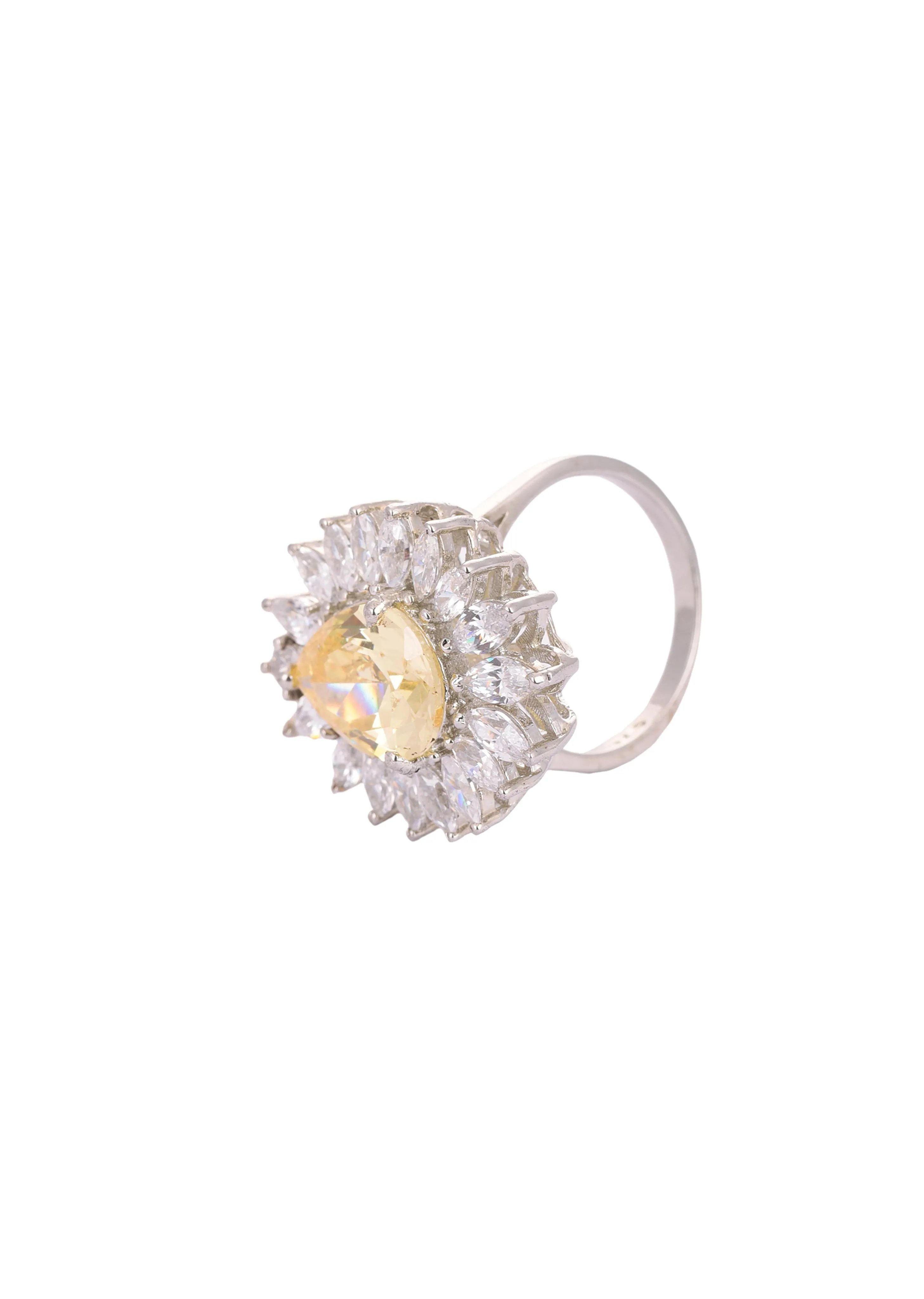 92.5 Sterling Silver Ring with Yellow Pear Shaped Stone