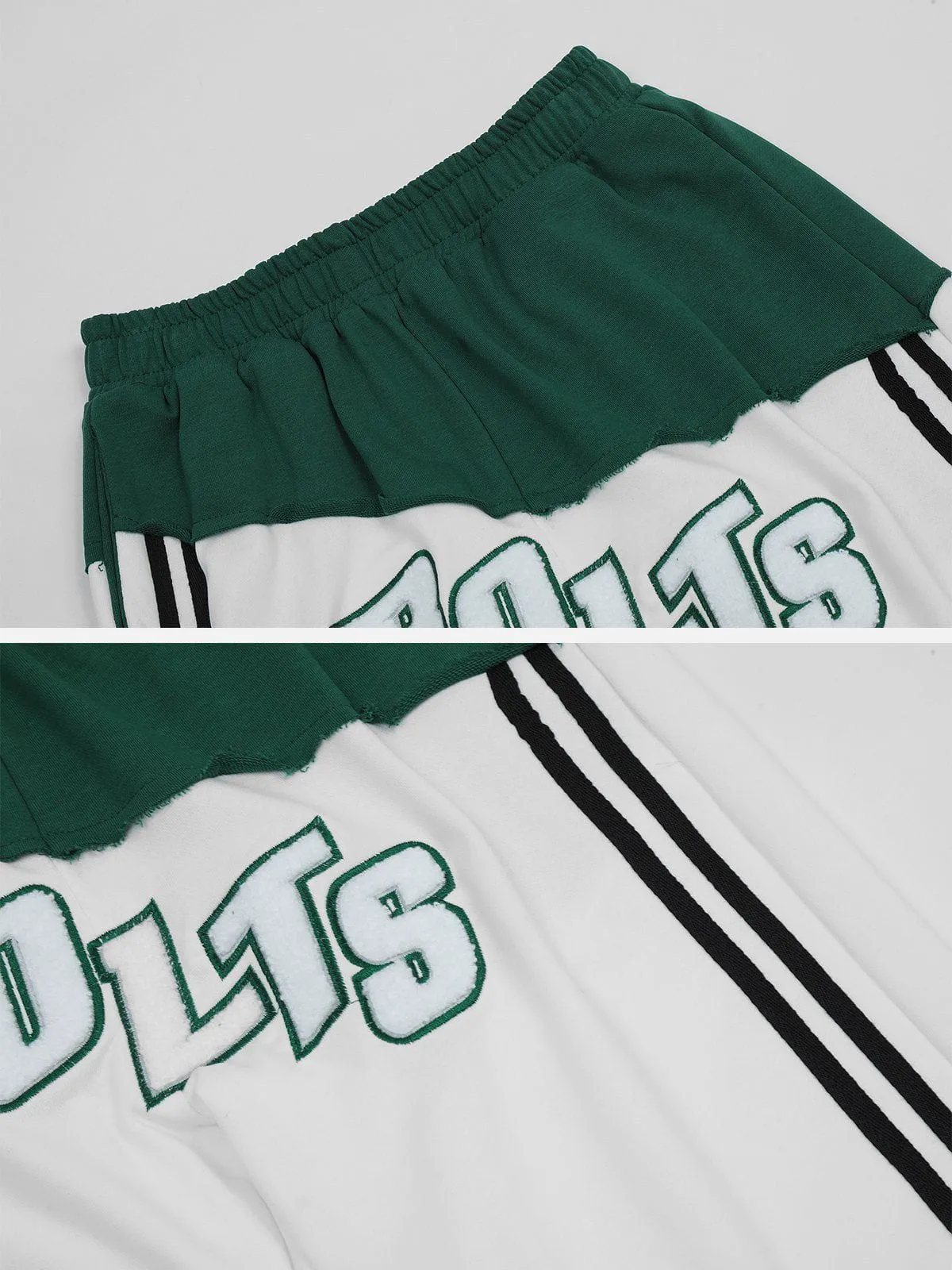 AlanBalen® - Contrast Panel Lettered Flocked Sweatpants