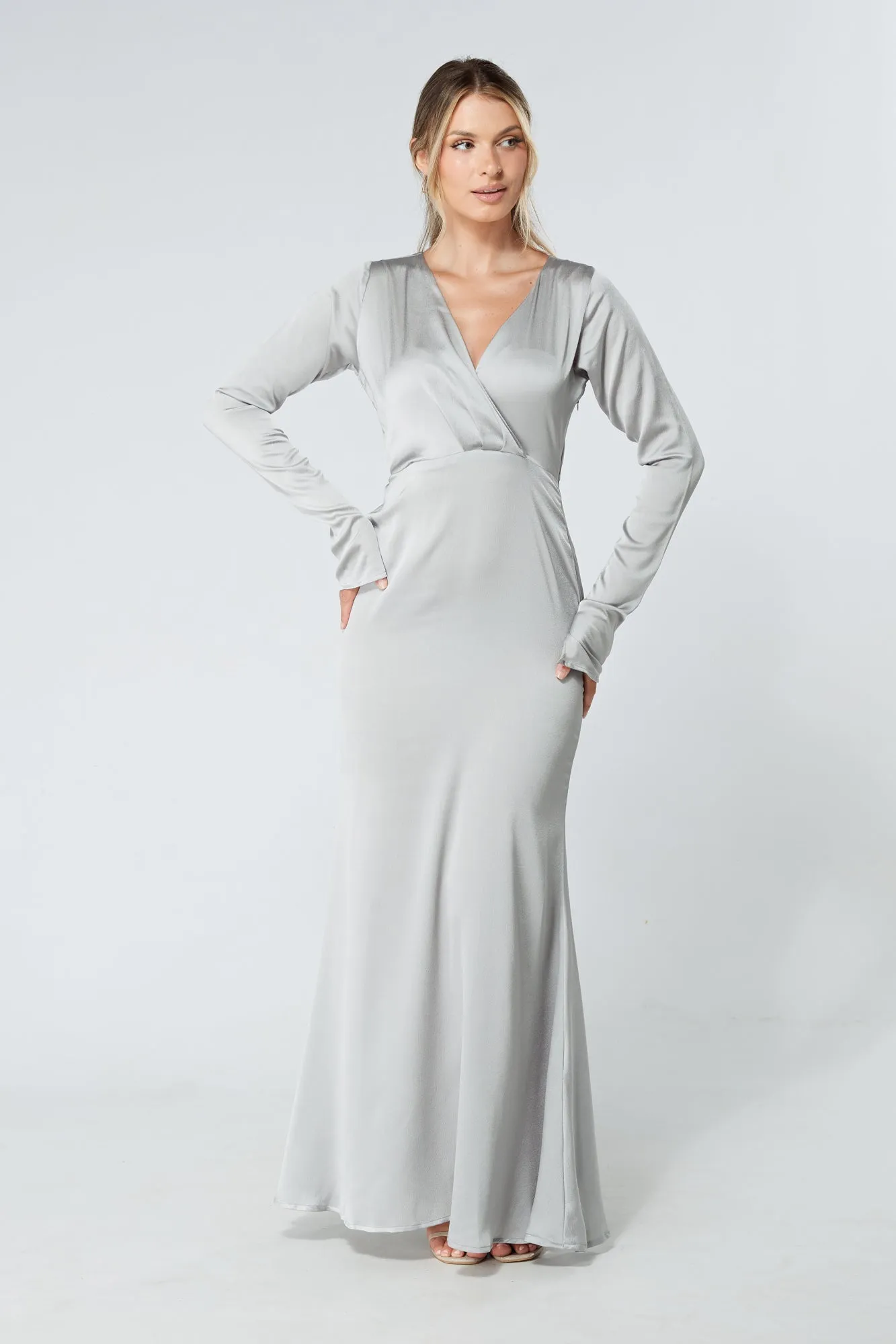 Alessandra Silver Satin-Feel Crepe Maxi Dress