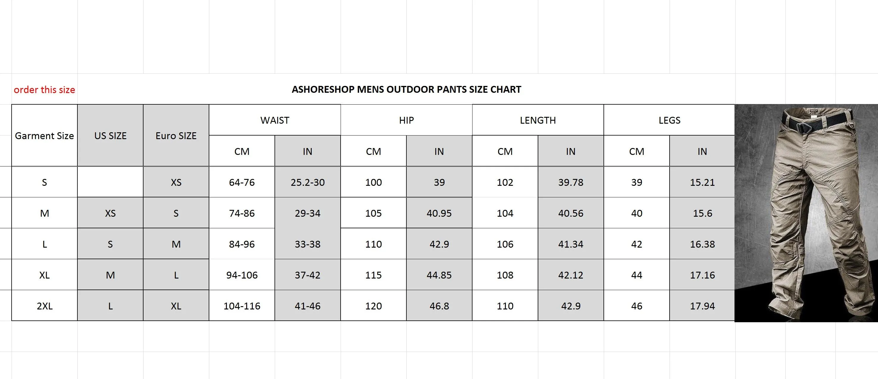 Ashoreshop Mens Multi-function  Cargo Pants Men's Urban Tactical Combat Long Trousers