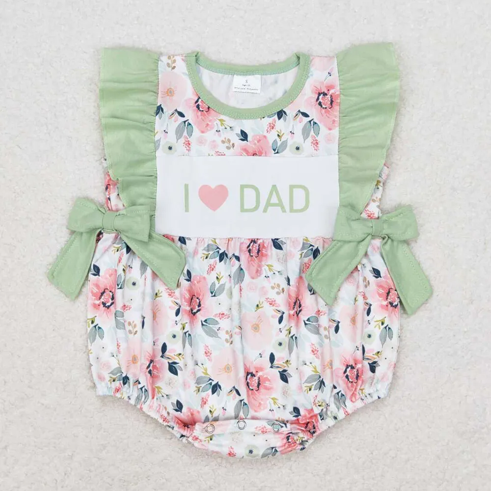 Baby Girls Rompers I Love Dad Green Flowers Bows Rompers SR1569