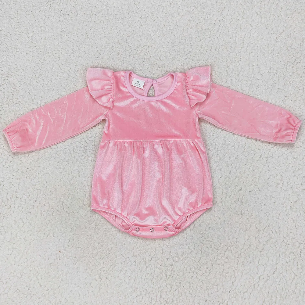 Baby Girls Velvet Romper Long Sleeve Pink Rompers LR0686