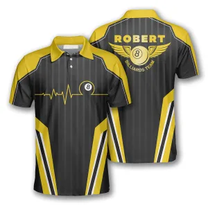 Billiard Yellow Heartbeat Sports Style Custom Billiard Shirts for Men, Best Shirt Team Billiard Uniform