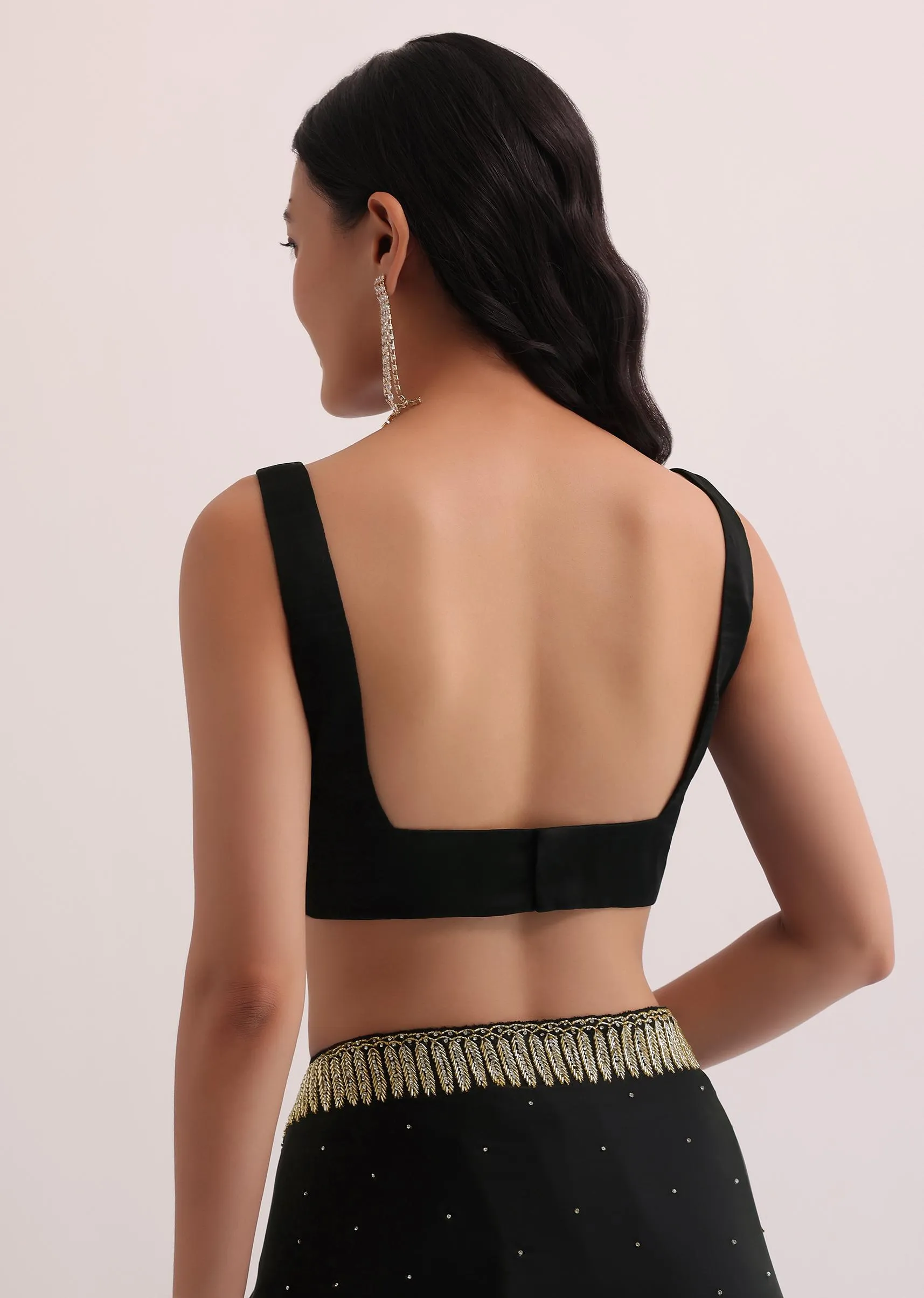 Black Satin Saree With Stone Studded Border