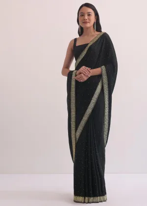 Black Satin Saree With Stone Studded Border