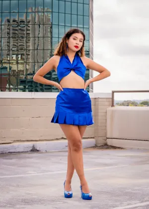 Blue Pleated Mini Skirt