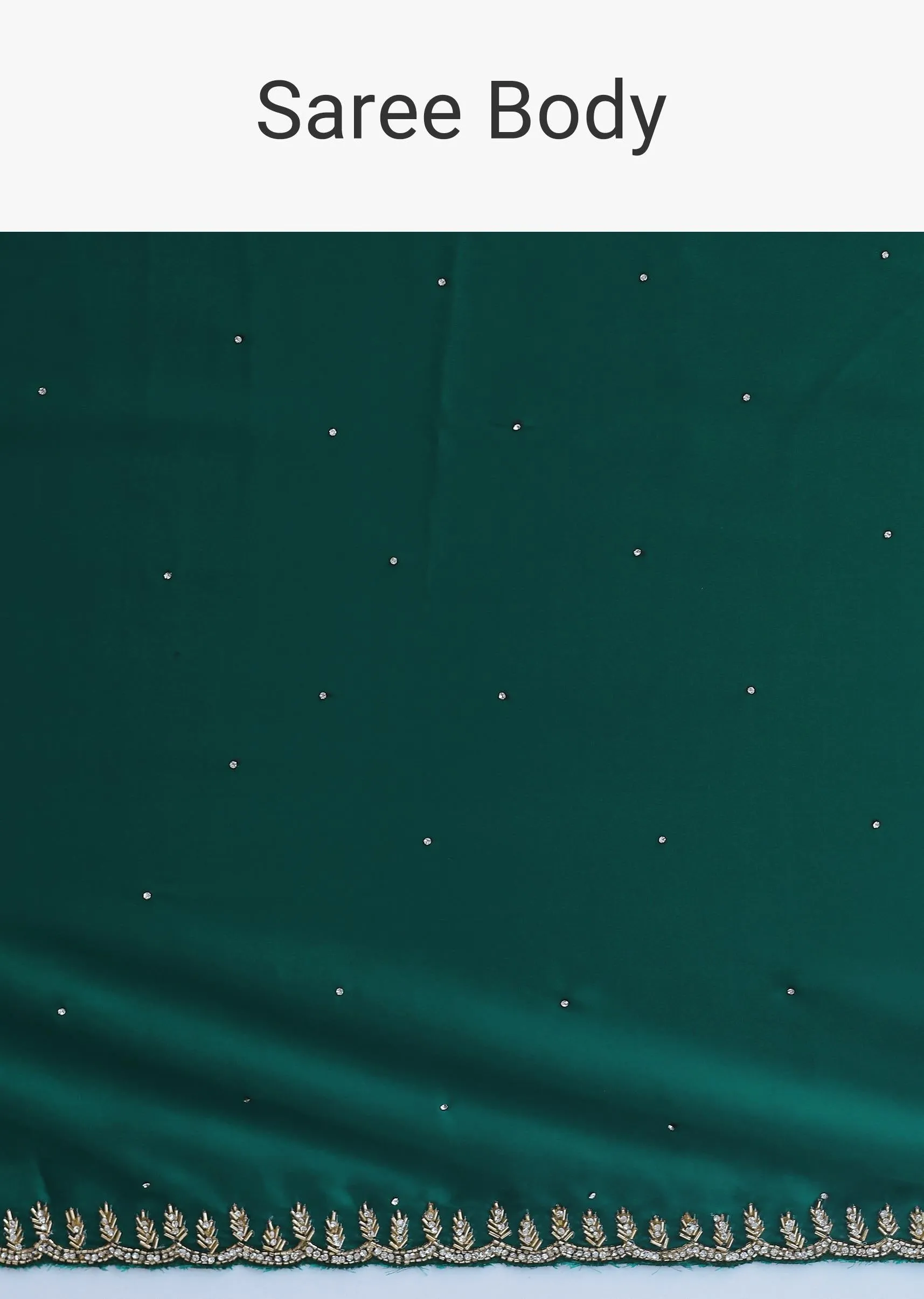 Bottle Green Satin Saree In Cutdana Embroidery With Unstitched Blouse