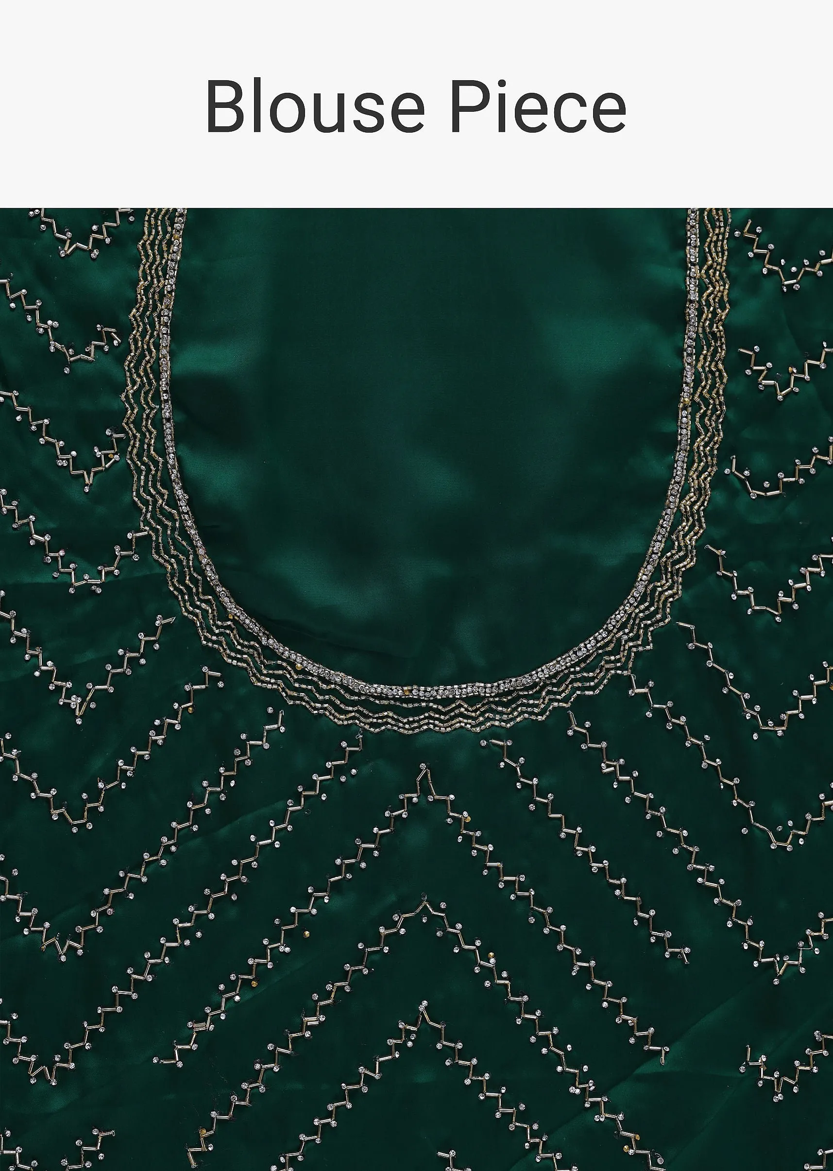 Bottle Green Satin Saree In Cutdana Embroidery With Unstitched Blouse