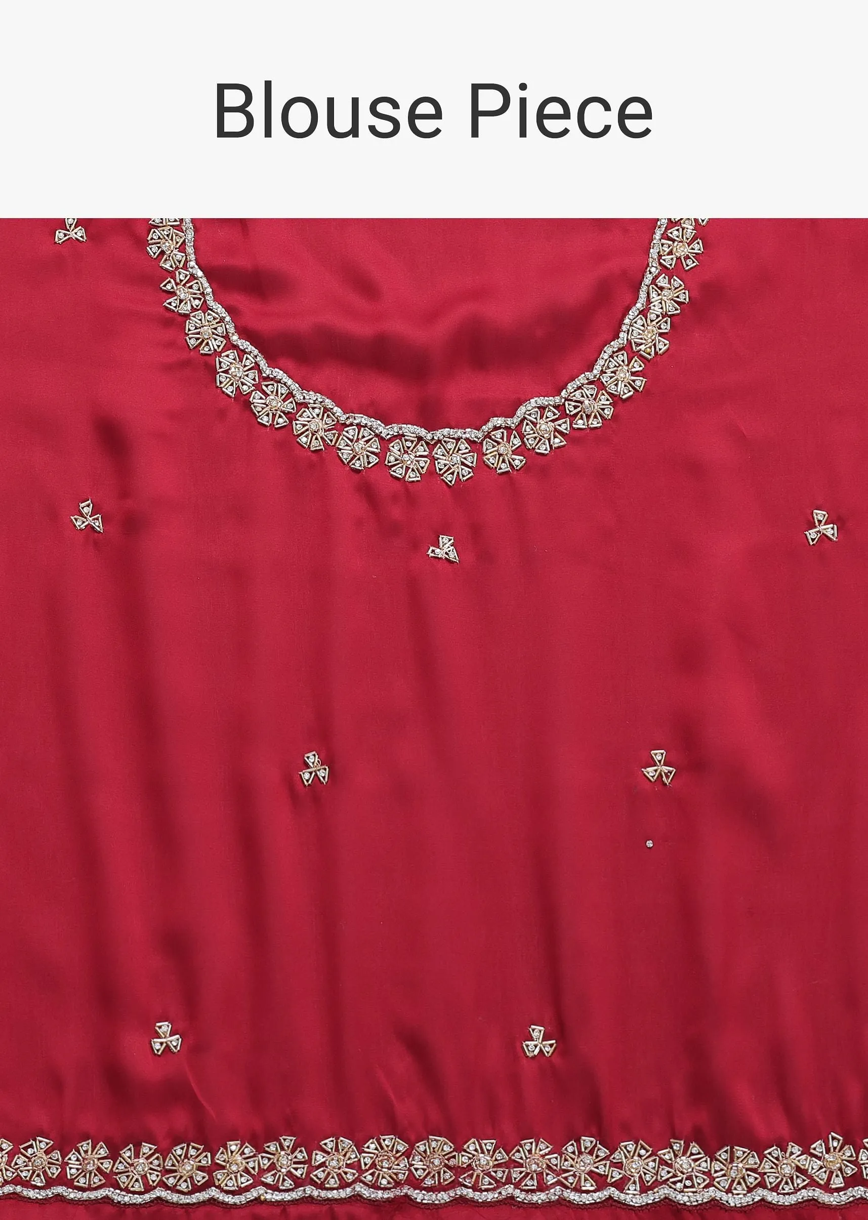 Bottle Green Satin Saree With Cut Dana Embroidery And Unstitched Blouse