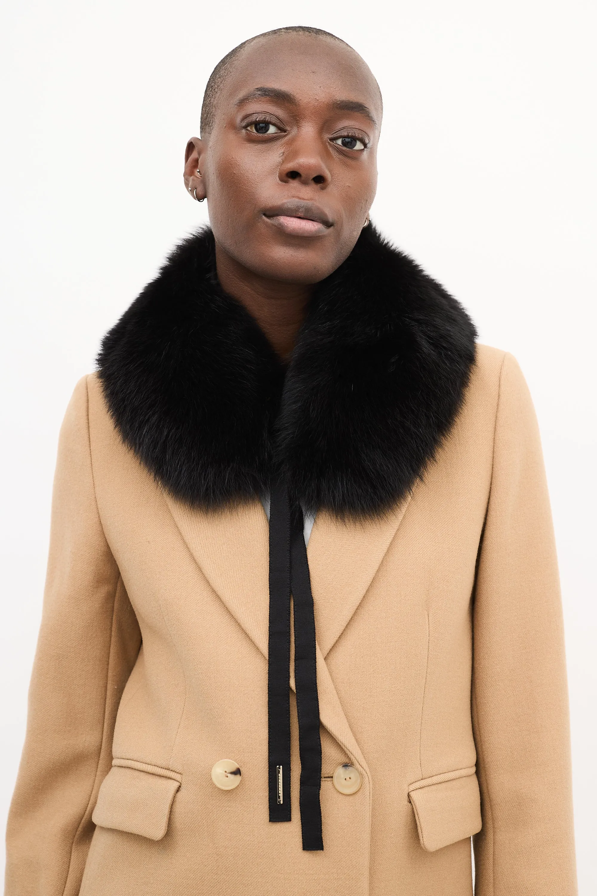 Brown Giant Check & Black Fur Collar