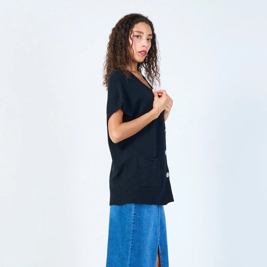 Buttoned v-neck sleeveless knit vest with pockets wholesale