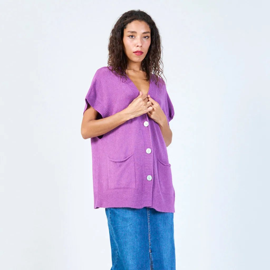 Buttoned v-neck sleeveless knit vest with pockets wholesale