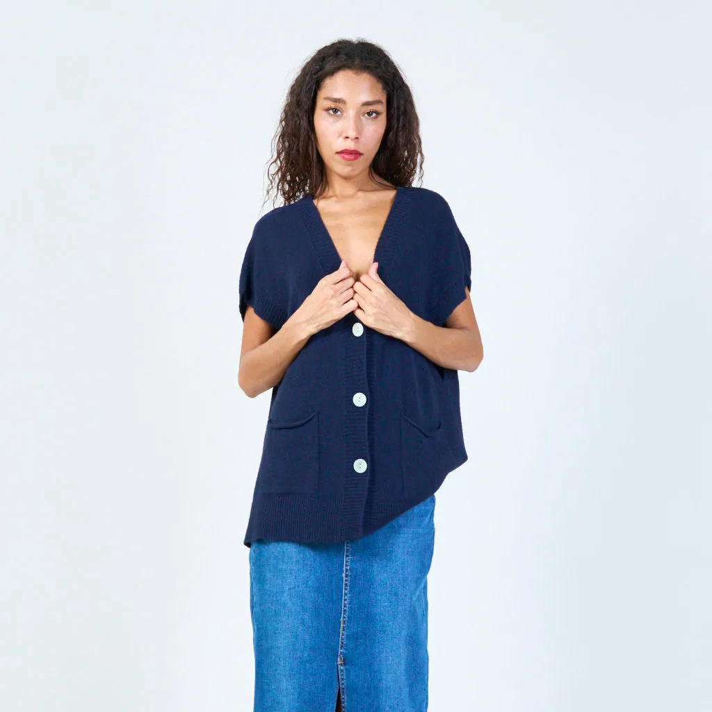 Buttoned v-neck sleeveless knit vest with pockets wholesale