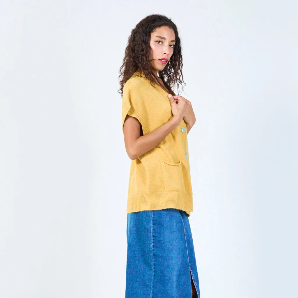 Buttoned v-neck sleeveless knit vest with pockets wholesale
