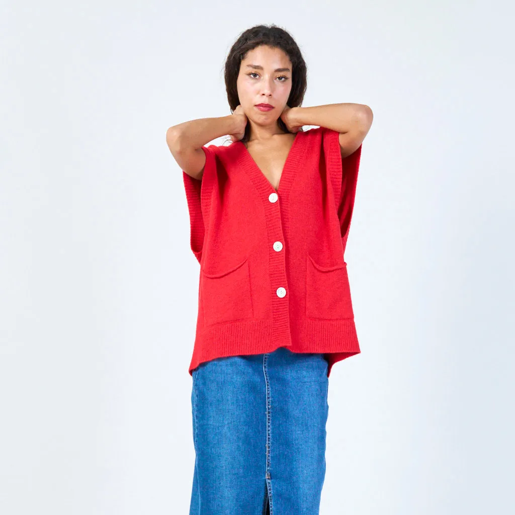 Buttoned v-neck sleeveless knit vest with pockets wholesale
