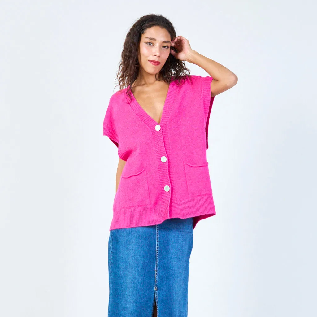 Buttoned v-neck sleeveless knit vest with pockets wholesale