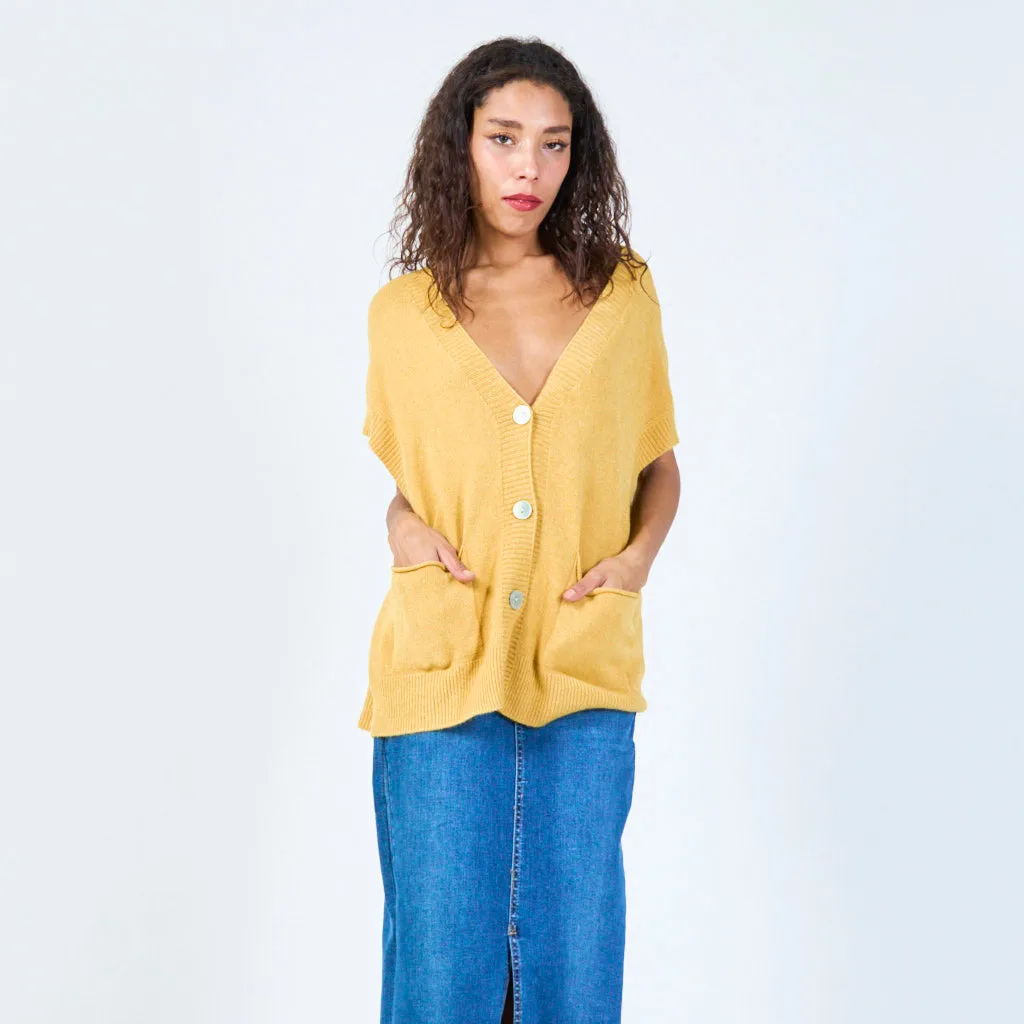 Buttoned v-neck sleeveless knit vest with pockets wholesale