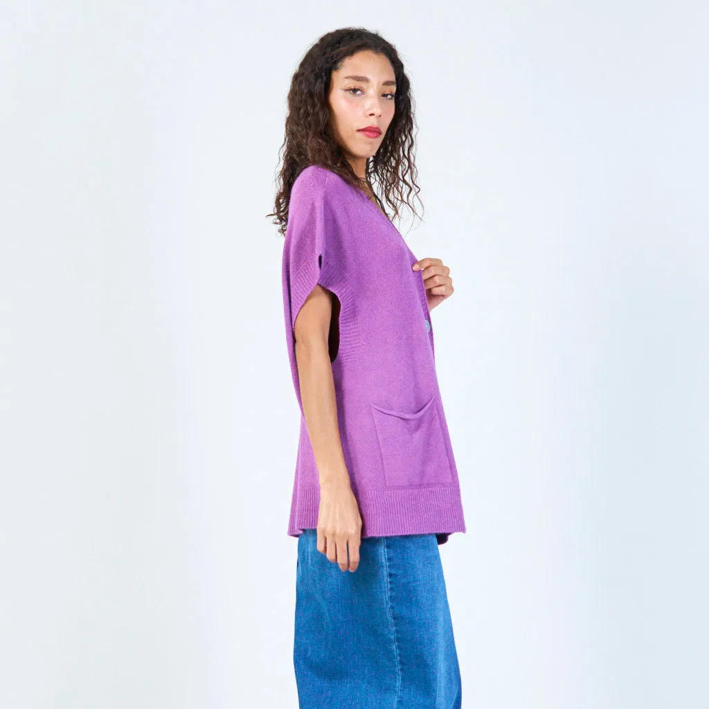 Buttoned v-neck sleeveless knit vest with pockets wholesale
