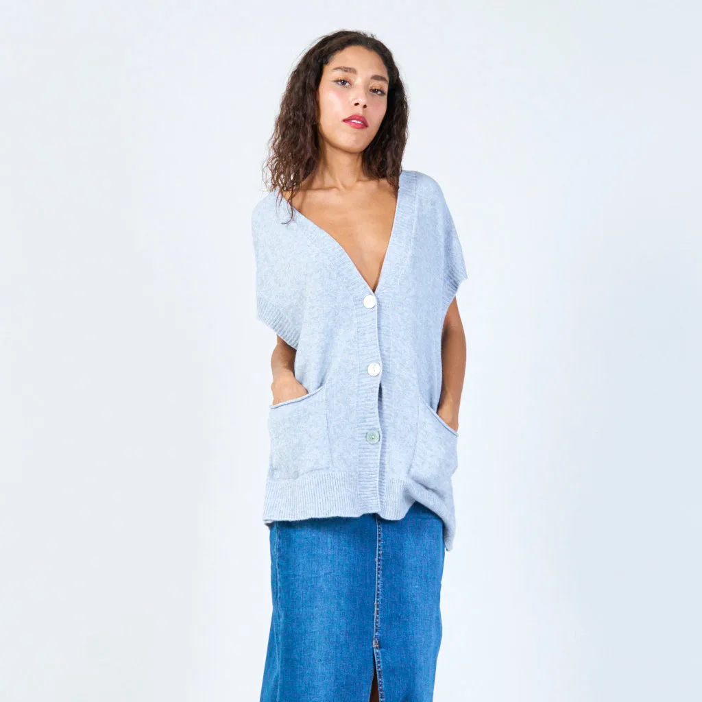 Buttoned v-neck sleeveless knit vest with pockets wholesale