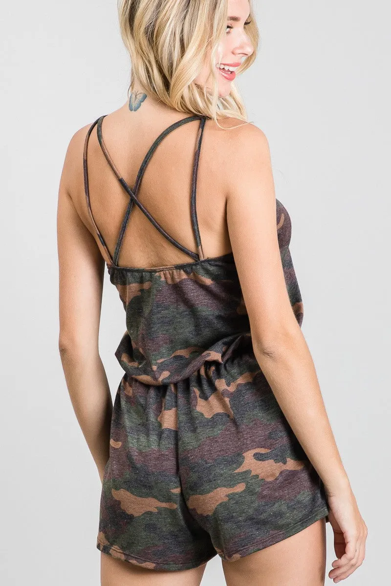 Camo Spaghetti Strap Romper- In-Store Only