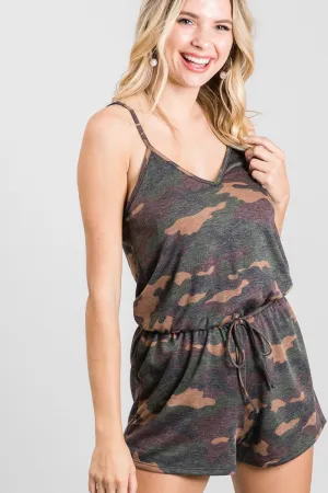 Camo Spaghetti Strap Romper- In-Store Only