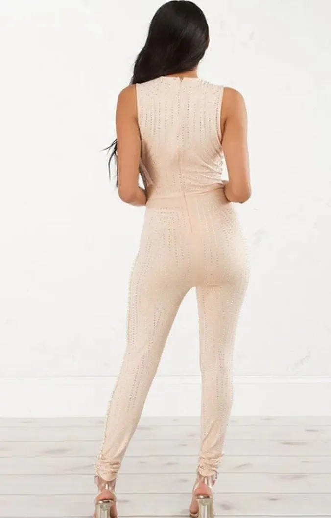 Celebrity Pearl Embellished Upscale Jumpsuit