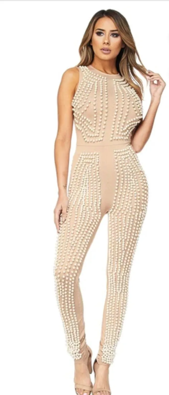 Celebrity Pearl Embellished Upscale Jumpsuit