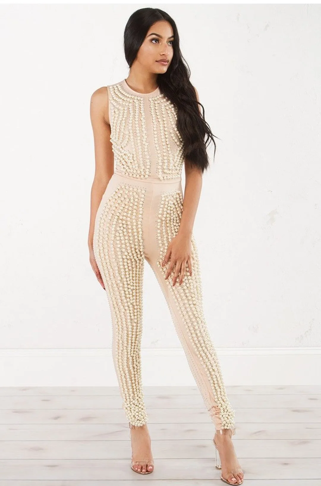 Celebrity Pearl Embellished Upscale Jumpsuit