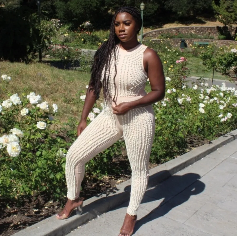 Celebrity Pearl Embellished Upscale Jumpsuit