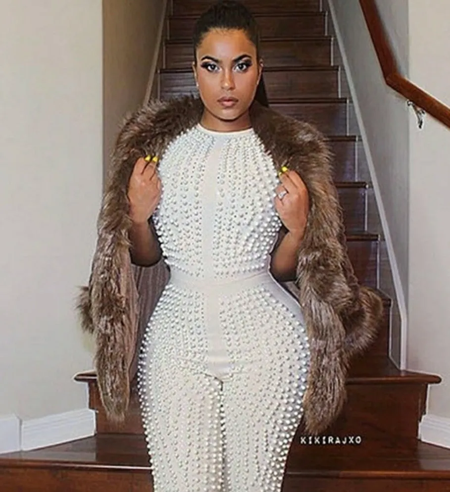 Celebrity Pearl Embellished Upscale Jumpsuit