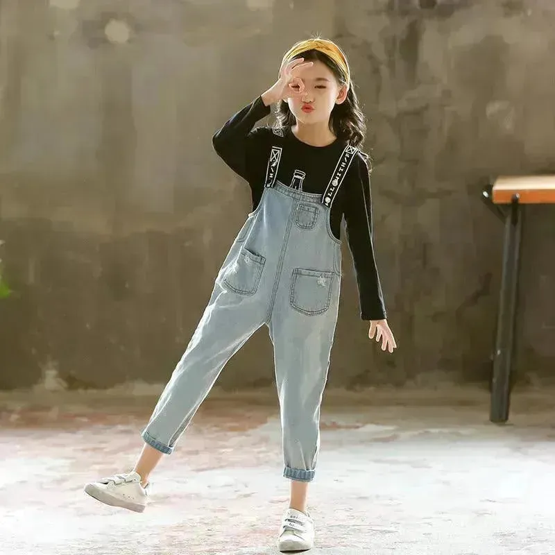Children Jeans  Denim Strap Romper Jumpsuit Pant