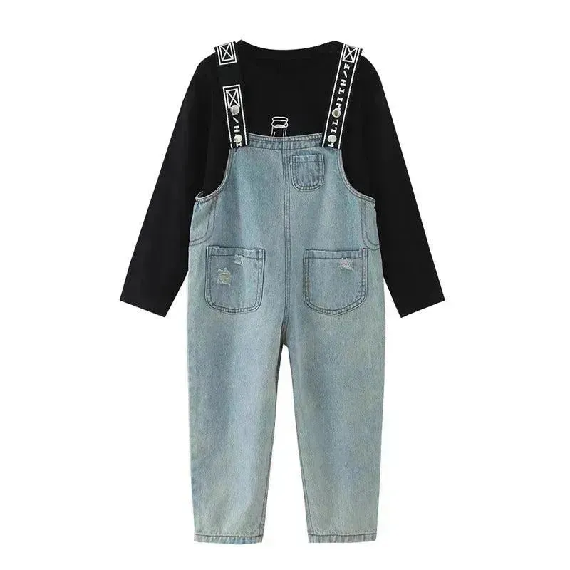 Children Jeans  Denim Strap Romper Jumpsuit Pant