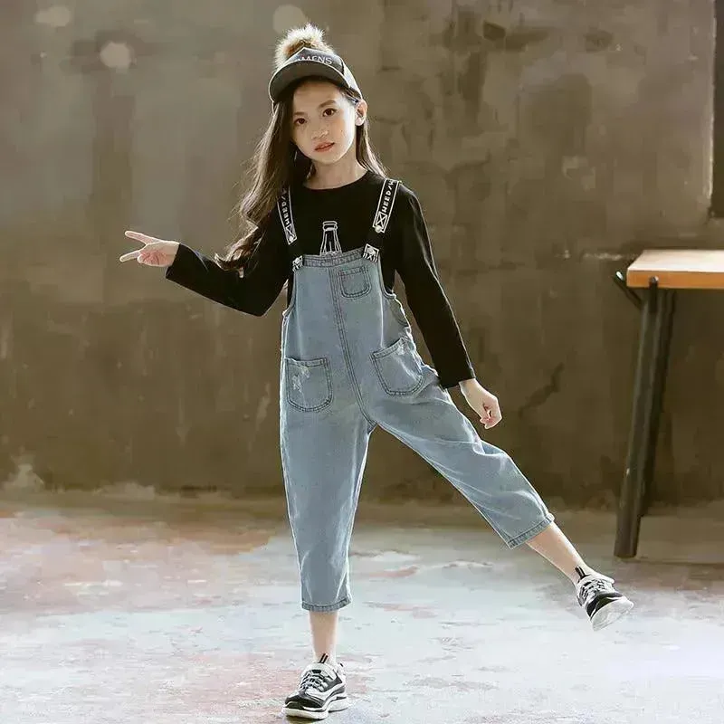 Children Jeans  Denim Strap Romper Jumpsuit Pant