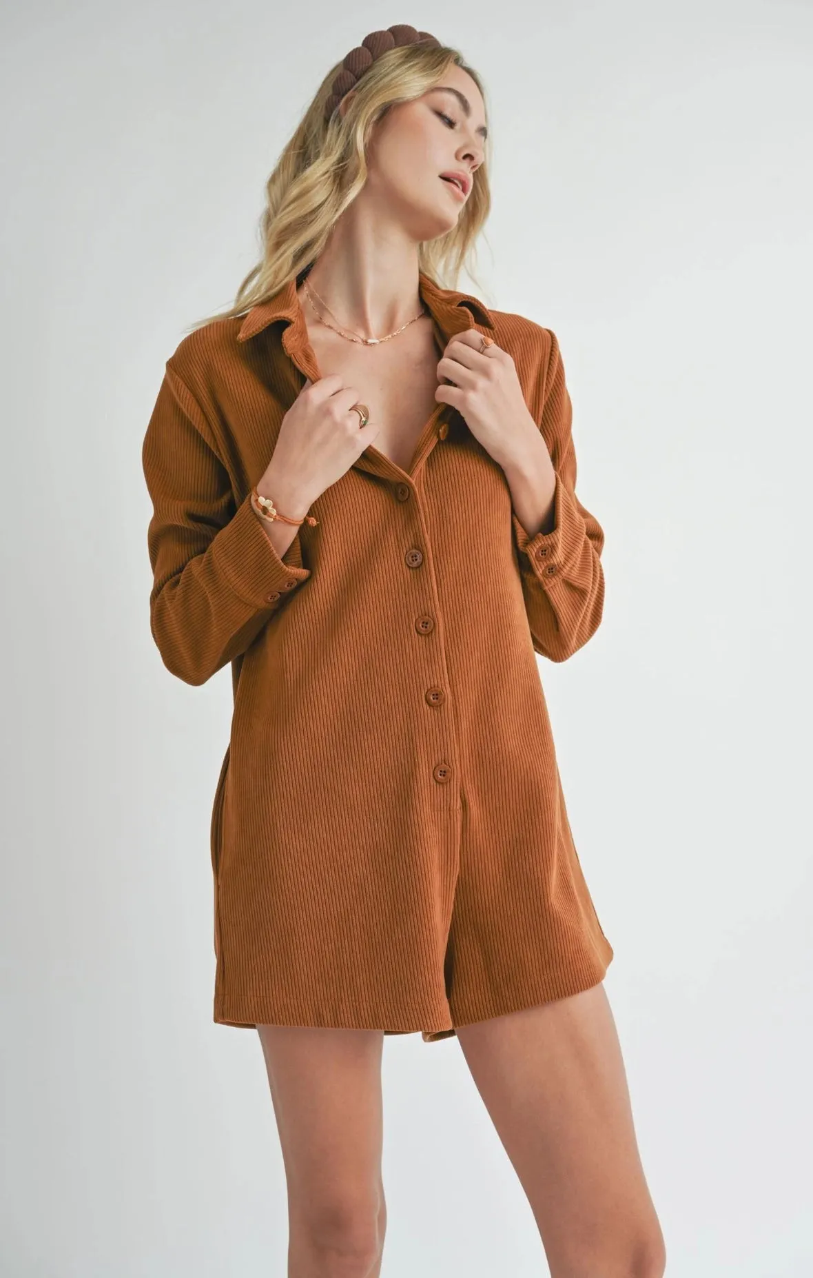 Corduroy Romper: Camel