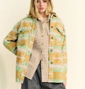 Davi & Dani Jacket Woolen Blend Geometric Long Sleeve Shacket with Pockets