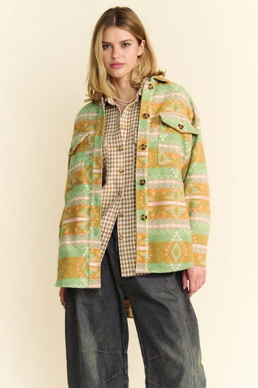Davi & Dani Jacket Woolen Blend Geometric Long Sleeve Shacket with Pockets