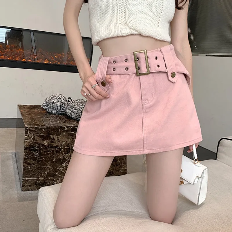 Denim Black Brown Pink White Short Mini Skirt